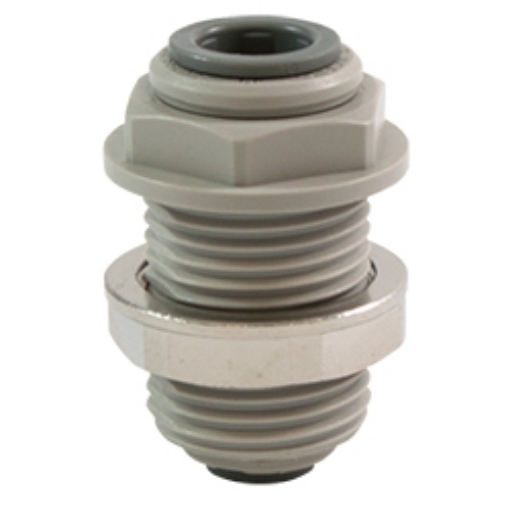 Picture of Bulkhead Union, 1/4" Tube O.D., 1/4" Tube O.D., Gray