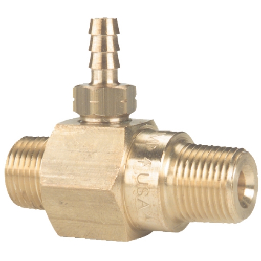 Picture of Downstream Chemical Injector, High Draw (20%), 5.0 to 8.0 GPM, 4500 PSI, Viton® O-ring, 1/4" Hosebarb x 3/8" Inlet x 3/8" Outlet