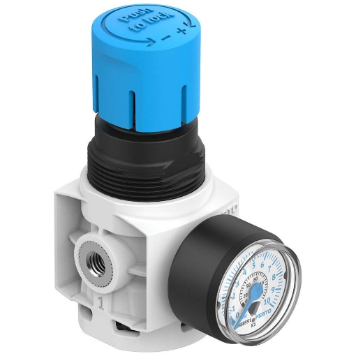Picture of Miniature Air Line Regulator with Gauge, 1/8" Tube Connection, 6 SCFM, 14-145 PSI