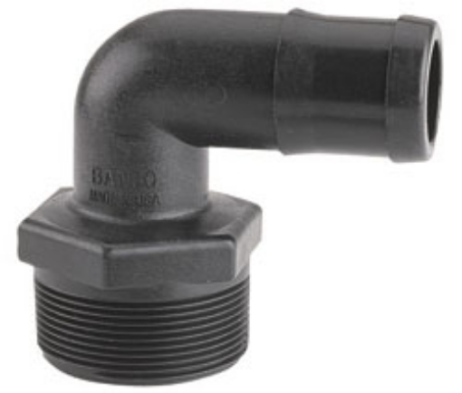 Picture of 90 Degree Pipe Thread x Hose Barb Elbow, Polypropylene, 3/4" MPT, 1/2" Barb