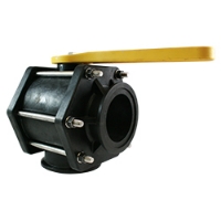 Picture of 3-Way Ball Valve, Bottom Load Manifold, Polypropylene, 3" Full Port Flanges, 3" Thru Ball, Straight Handle Type