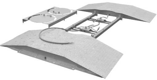 Picture of Undercarriage Cleaner Ramp, 1 Pan, 2 Rotors Assemblies, also with Side Pans and Wheels Blasters, Stainless Steel, Rated Up to 40 GPM and 1000 PSI.